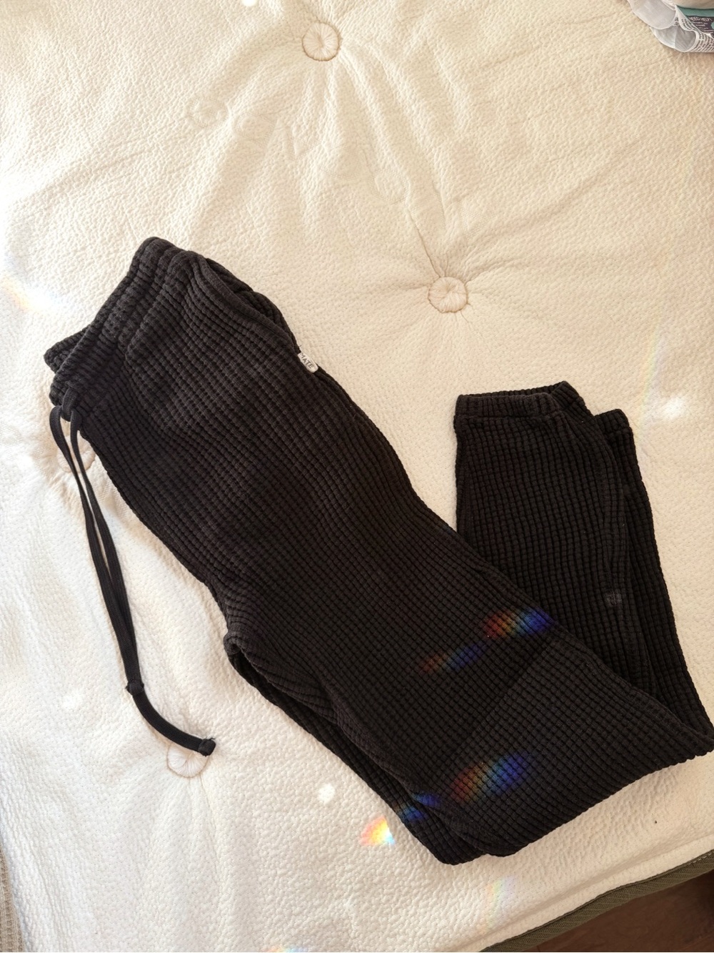 Men’s Mate the Label Organic Cotton Black Waffle Knit Jogger Sweat Pants Tall Sm